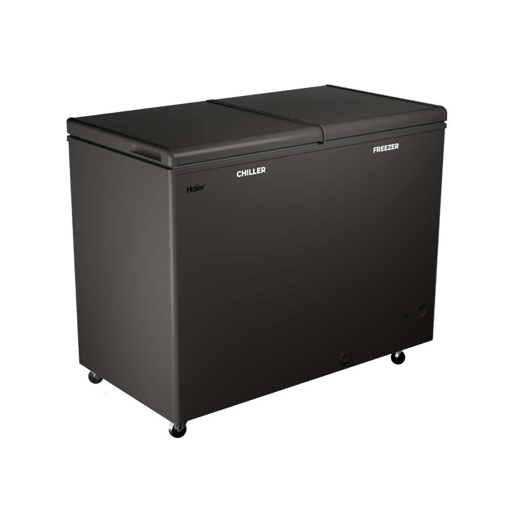 Haier 400 ltr, double door -  Embossed Titanium Grey colour,Dual Compartment Combo Chest Freezer